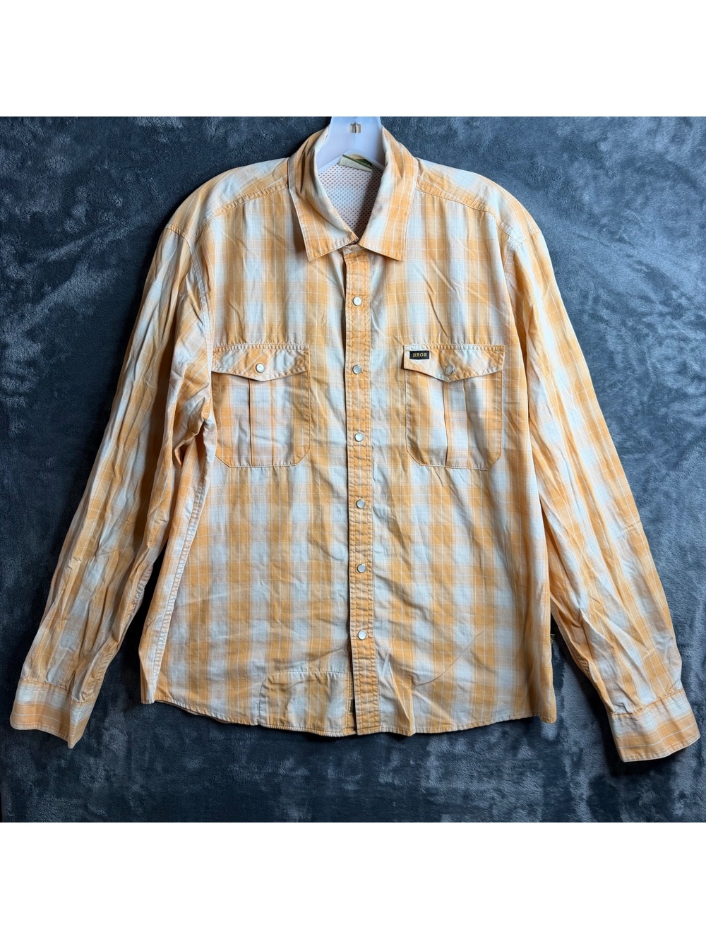 Howler Bros Pearl Snap L/S Western Shirt Size M Orange Plaid